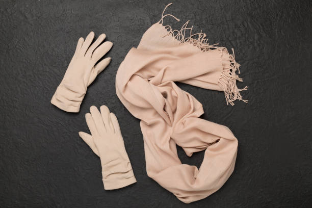 istock Stylish autumn accessories on cocrete background, top view 2182165556