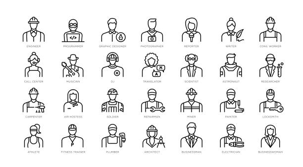 stockillustraties, clipart, cartoons en iconen met art, science, and technical professions icons - wetenschapper