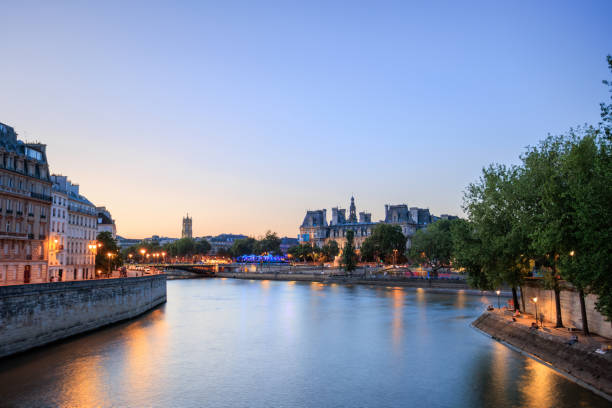 Seine River in Paris at twilight, France