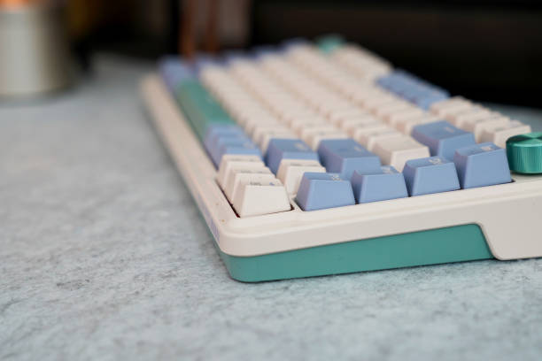 istock Mechanical keyboard with colorful keys and minimalist design 2182187065