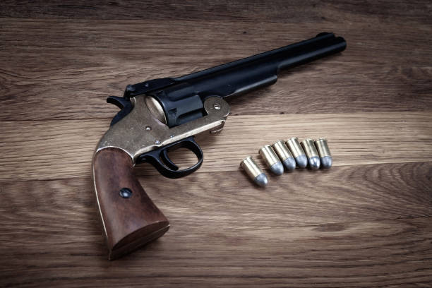 istock Old West .44 caliber single action revolver gun with rounds 2182191671