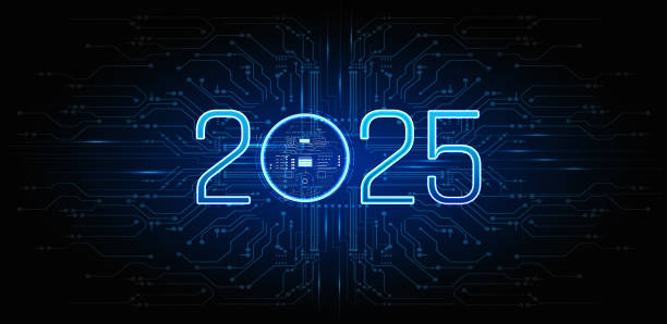 istock Futuristic digital representation of the year 2025 with circuit patterns and glowing elements illuminated in a dark background 2182202475