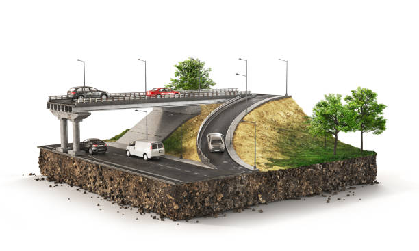 istock pieces of road. Can see road structure. 3d illustration 2182209582