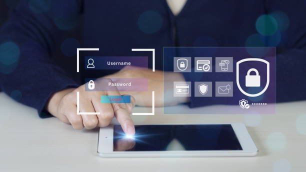 istock Hand touching login username and password icon for safety internet security access or user sign registration menu for social media 2182212614