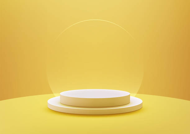 istock 3D White Podium on Yellow Background with Transparent Circle, Modern Mockup for Product Display, Showcase, or Presentation 2182213609