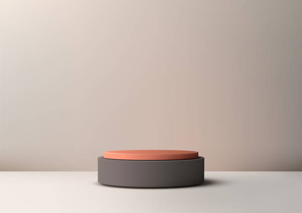 istock 3D Two Tiered Gray and Orange Podium on Light Brown Background, Minimal Product Display Mockup, Modern and Stylish Showcase for Branding, Marketing, Showroom 2182213610