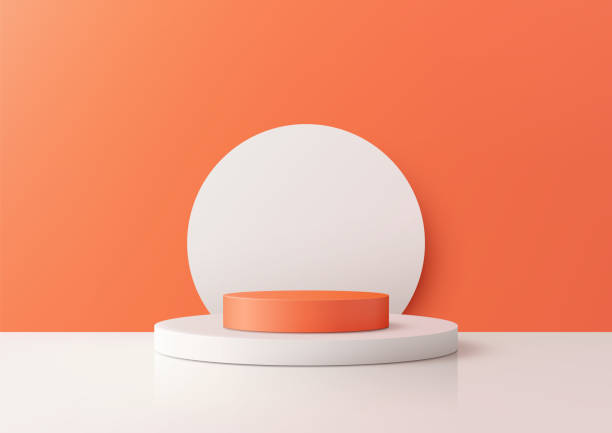 istock 3D Orange and White Podium for Product Display, Elegant, Minimal Mockup and Showcase Design in Modern Style 2182213625