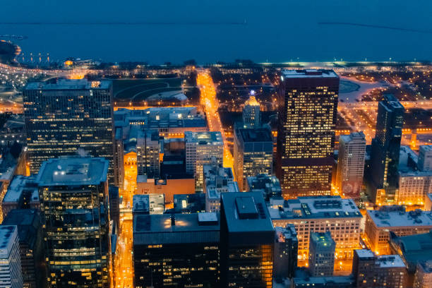 istock Chicago. Cityscape image of Chicago downtown during twilight blue hour. 2182220511
