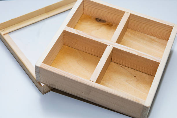 istock A wooden box with four compartments and a clear lid for viewing 2182221827