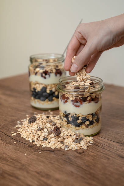 istock Preparing breakfast for work. Oatmeal for lunch in a jar 2182232469