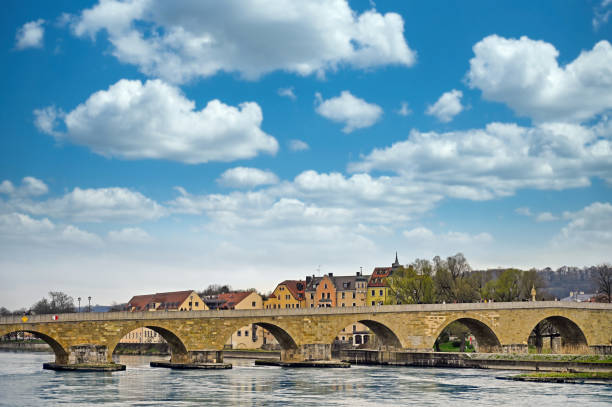 istock Old stone bridge in Regensburg Germany 2182238201