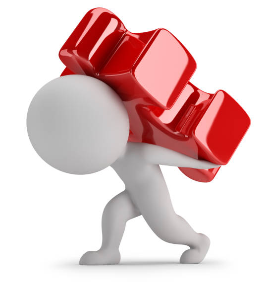 3d small people - carries a big puzzle. 3d generated image. White background.