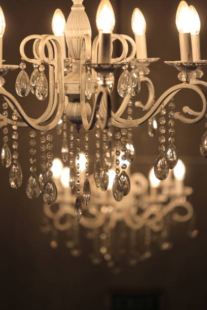 istock A decorative lighting fixture with multiple lights suspended from above 2182250009