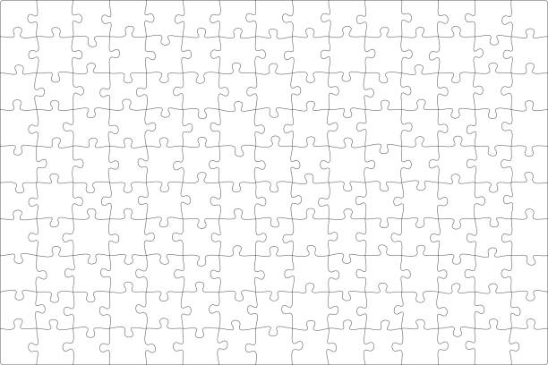 istock Puzzles grid template. Jigsaw puzzle pieces, thinking game and jigsaws detail frame design. Business assemble metaphor or puzzles game challenge vector. 2182250595