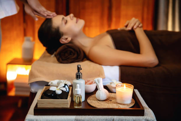 istock Aromatherapy massage ambiance or spa salon composition setup. Quiescent 2182252625