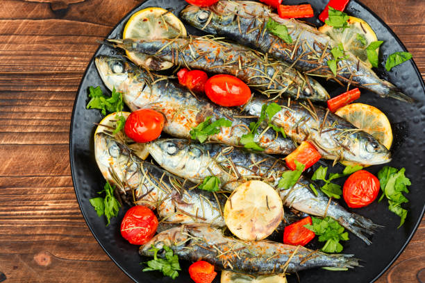 istock Grilled or baked sardines. 2182253580