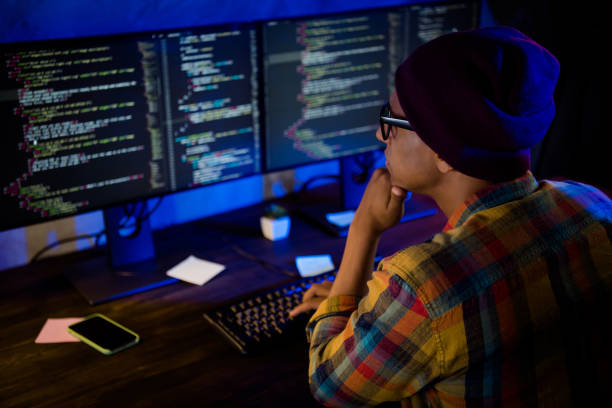 istock Profile photo of web designer sitting chair writing implement database late night office indoors 2182260917
