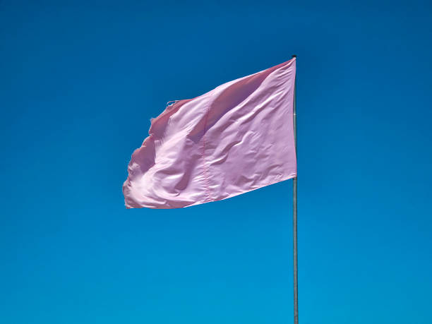 istock low angle view of a pink flag waving against blue sky 2182261323