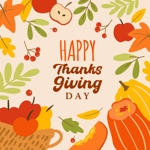 istock Happy Thanksgiving  day greeting , card, print, poster, vector illustration, autumn event, holiday, November 2182261719