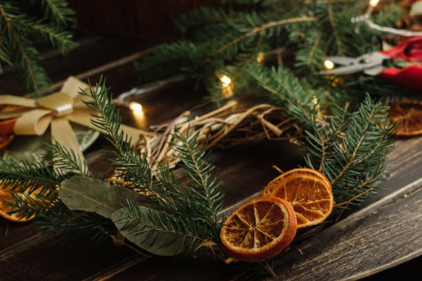 istock Christmas wreath. DIY home interior decoration in winter. 2182267579