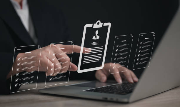 istock Recruitment people or Human Resource Management (HR) concept : Bussinessman using laptop for human development recruitment leadership and customer target group to enter the position in company. 2182269046