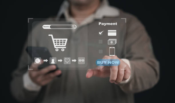 istock Concept technology online shopping or e-commerce : Businessman touching or pressing the virtual screen of an online store to order what he wants in website and offers home delivery or payment. 2182269112
