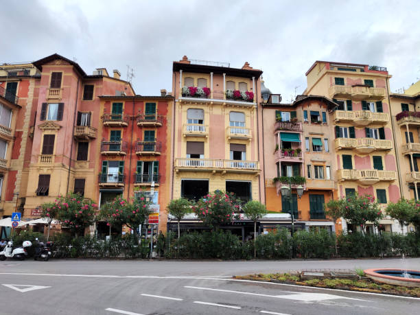 Old fashioned residential buildings in Santa Margherita Ligure, a famous comune in Genoa province.