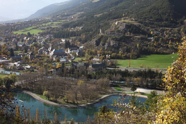 istock Jausiers and its lake 2182276397