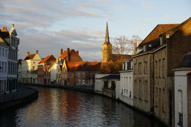 istock Bruges Canal at sunset taken from bridge 2182277811