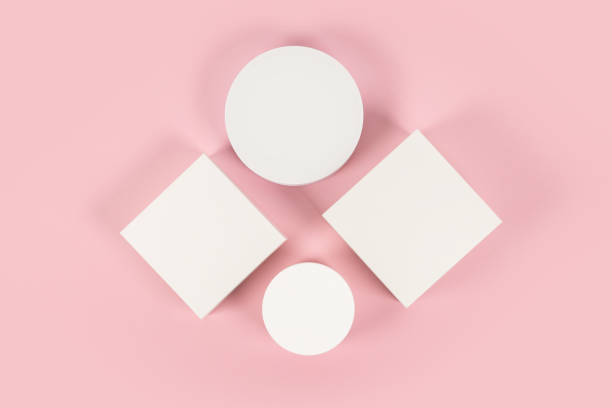 istock pink background for product presentation. Empty podiums. Mockup Top view 2182289693