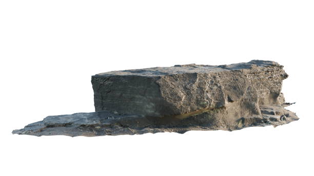 Large Grey Stone Rock Formation Isolated on White