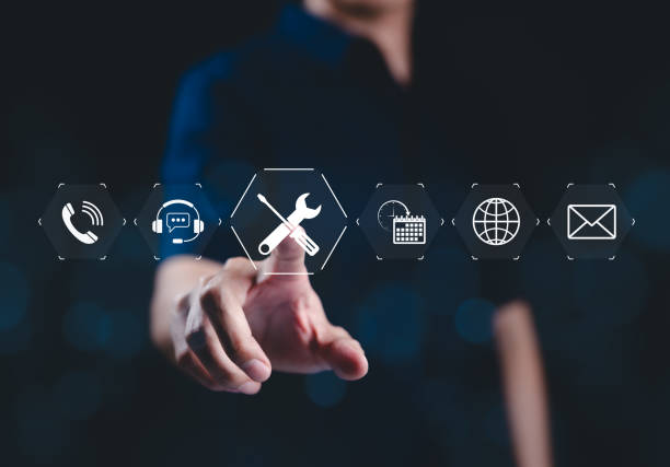 istock Technical Support and Customer Service Concept. Icon of tools, with icons for customer service, 24/7 support, communication, and technical maintenance. business technology in customer assistance. 2182304001