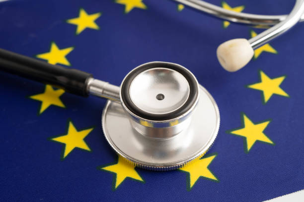 istock EU flag with black stethoscope, Business and finance concept. 2182313755