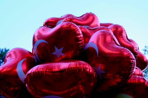 istock Red crescent and star Turkish Flag patterned balloons 2182323693