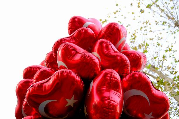 istock Red crescent and star Turkish Flag patterned balloons 2182323725