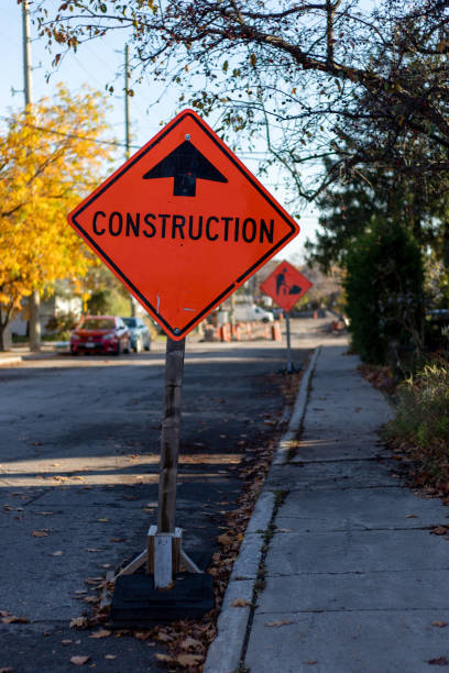 istock Construction sign on the road in Ottawa, Canada 2182324364