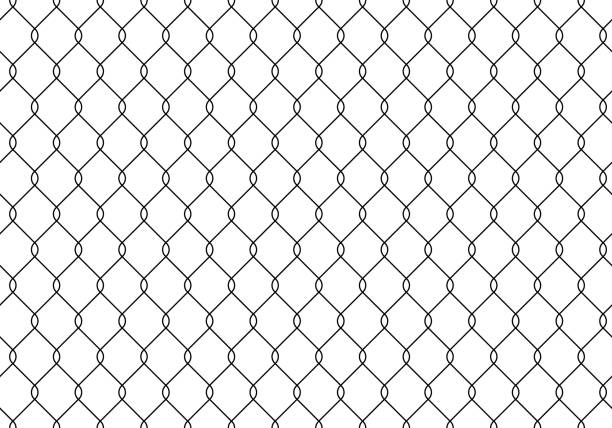 istock Steel wire chain link fence seamless pattern background texture. Metal lattice with rhombus, diamond shape silhouette. Grid fence background design. Prison wire mesh seamless texture 2182327308