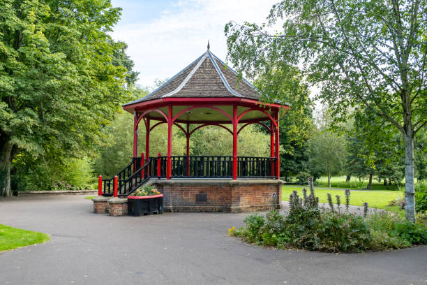 istock Wooden gazebo in the park 2182342573