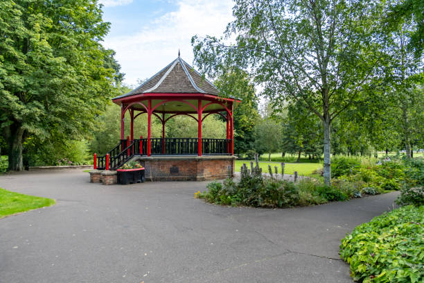 istock Wooden gazebo in the park 2182342653