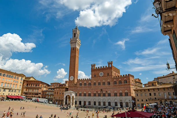 Piazza del Campo in Siena, Tuscany, Italy on sunny summer day