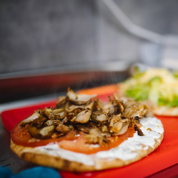 Gyro pita at restaurants kitchen ready to get served