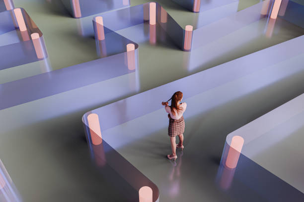 istock Young woman standing in VR environment 2182356452