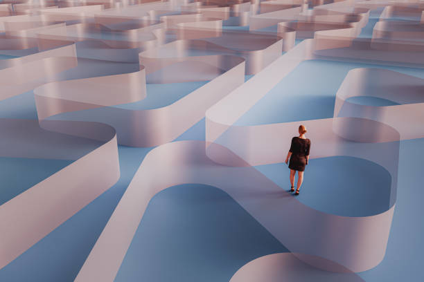 istock Businesswoman standing in VR environment 2182356559