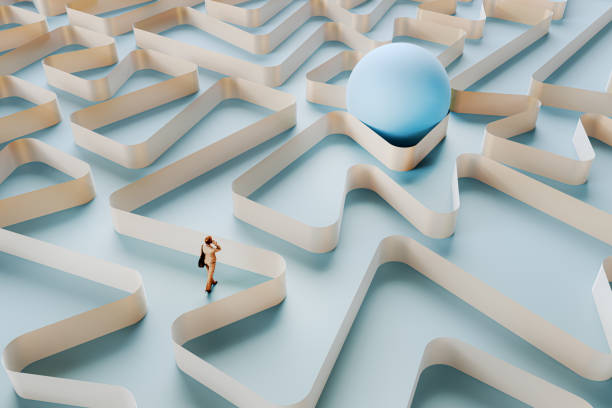 istock Businesswoman walking in VR environment 2182356648
