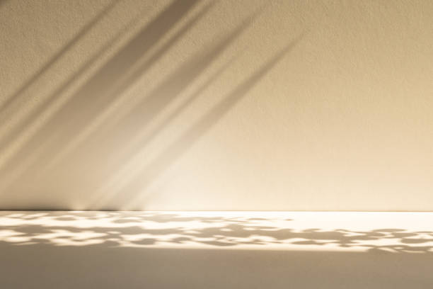 istock Studio style background wall decoration presentation uses white and beige tones. with shadows cast from a nearby window, concept creating a decorative 2182392537