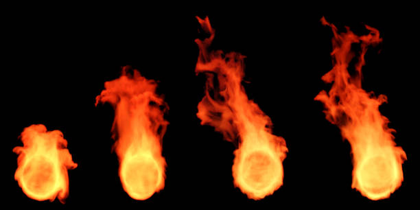 Realistic fire flames collection cut out on black backgrounds specials effect 3d render