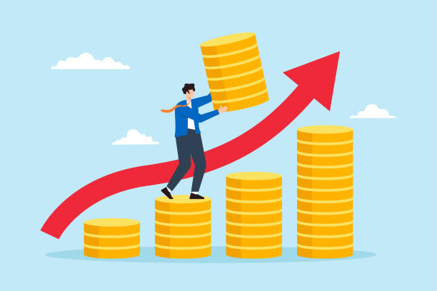 istock Flat illustration of businessman increase money stack with graph arrow up investment growth financial success compound interest capital gain profit pension fund wealth accumulation 2182406480