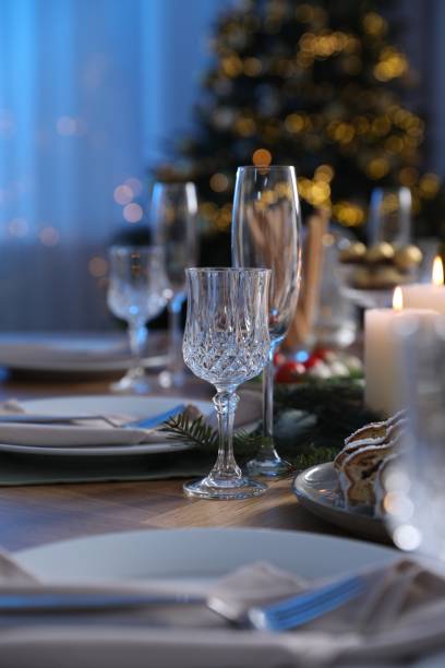istock Christmas table setting with festive decor and dishware indoors 2182410008