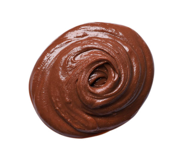 istock Smear of tasty chocolate paste on white background, top view 2182410325