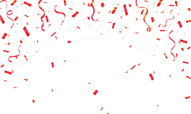 istock Red confetti. Bright falling tinsel. Anniversary or birthday design template. Shiny carnival decoration. Holiday red color confetti illustration 2182411522